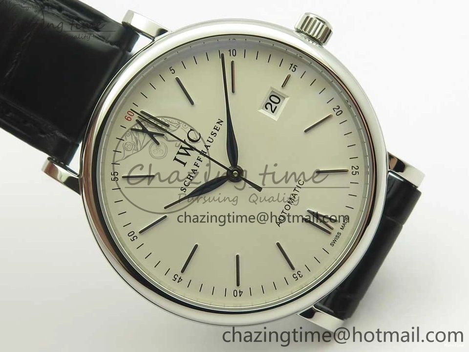 MIROTIME 0223 Supportive Portofino Automatic SS AF 1:1 Best Edition White Dial on Black Croco Leather Strap A 7184